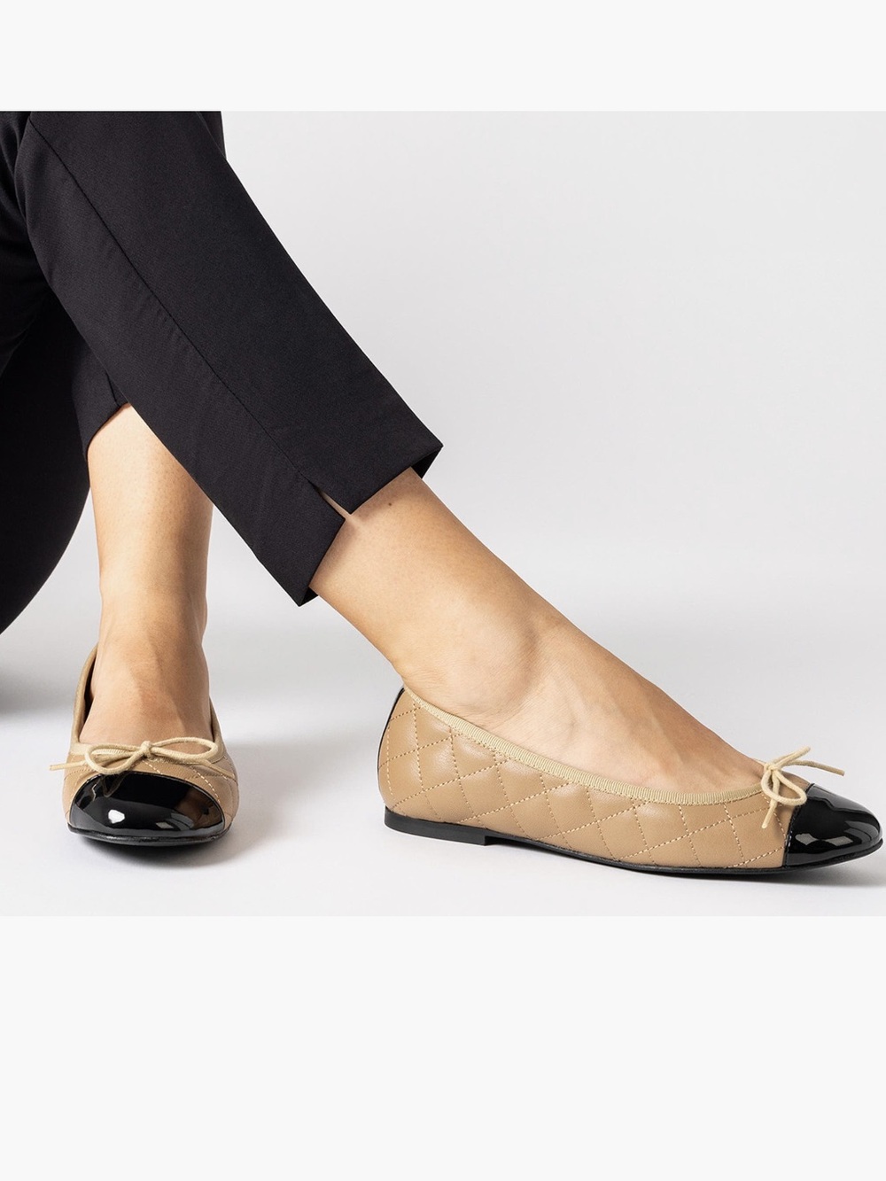 Never Worn Jon Josef Belle Quilted Ballet Flats Black Tan Cap Toe Size 9